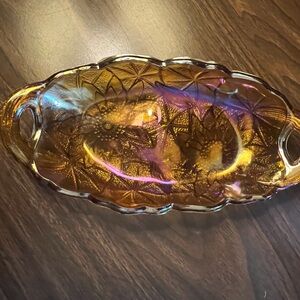 Amber Floral Glass Tray